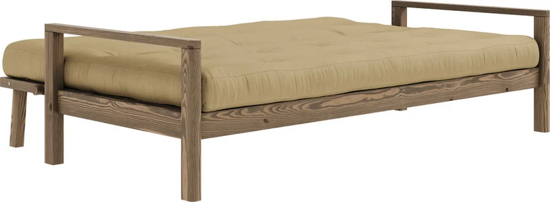Canapé-lit en bois foncé et tissu blé beige Knob - Karup Design