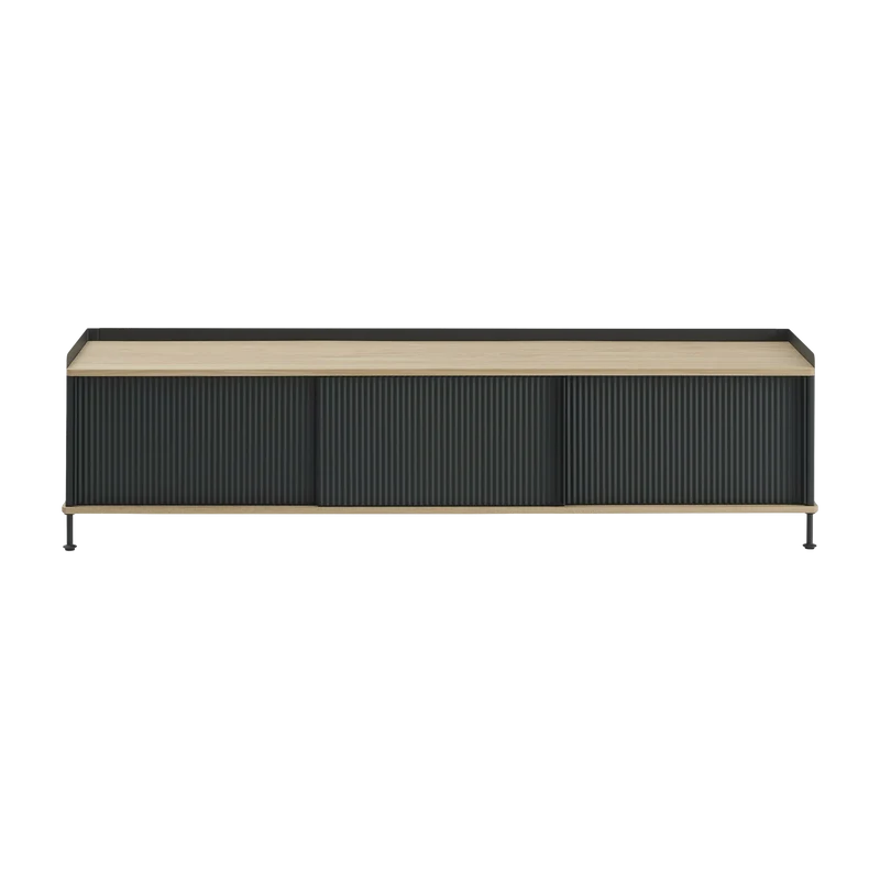 Buffet en acier plié noir et chêne naturel 48 x 186 cm Enfold - Muuto