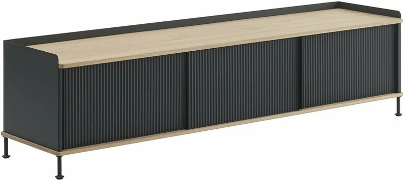 Buffet en acier plié noir et chêne naturel 48 x 186 cm Enfold - Muuto