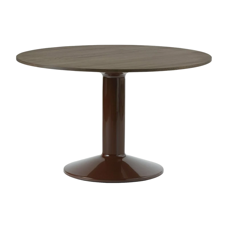 Table à manger ronde en chêne massif foncé et piètement rouge 120 cm Midst - Muuto