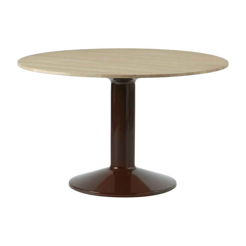 Table à manger ronde en chêne massif huilé et piètement rouge 120 cm Midst - Muuto