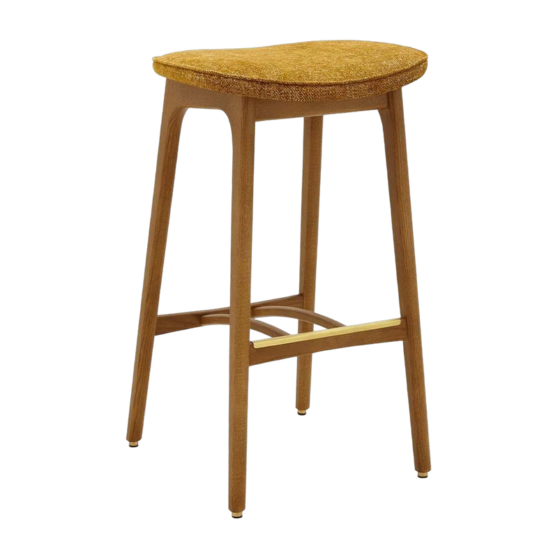 Tabouret de bar en tissu marbre moutarde et frêne foncé 75 cm Série 200-190 - 366 Concept