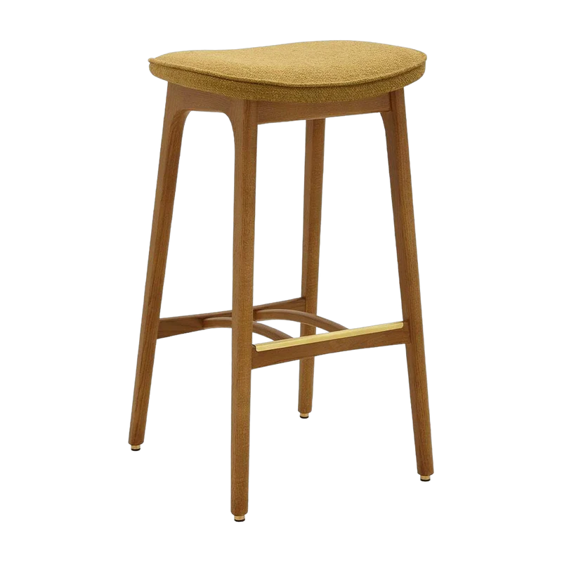 Tabouret de bar en tissu bouclé moutarde et frêne foncé 75 cm Série 200-190 - 366 Concept