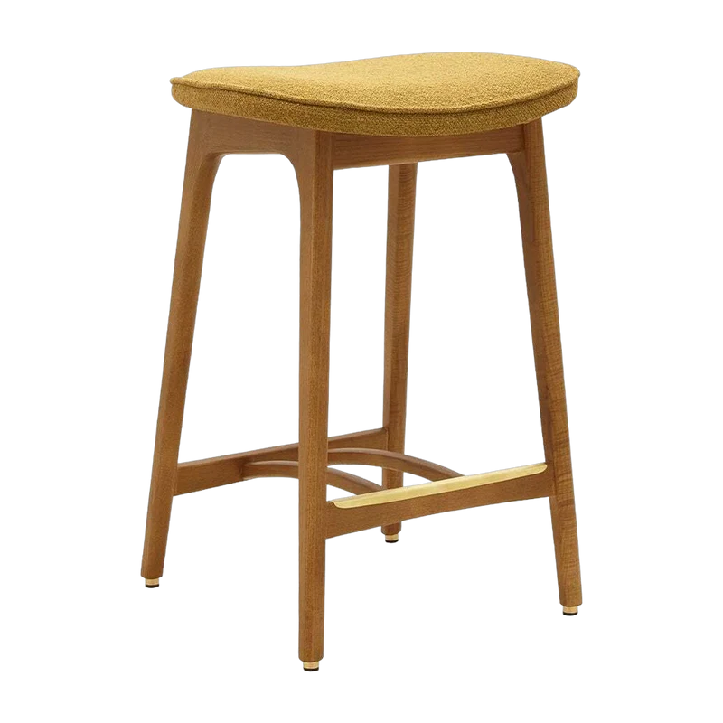 Tabouret de bar en tissu bouclé moutarde et frêne foncé 65 cm Série 200-190 - 366 Concept
