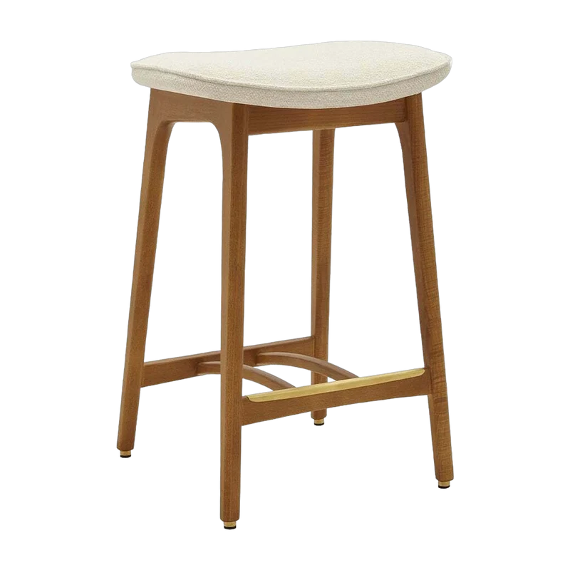 Tabouret de bar en tissu bouclé crème et frêne foncé 65 cm Série 200-190 - 366 Concept