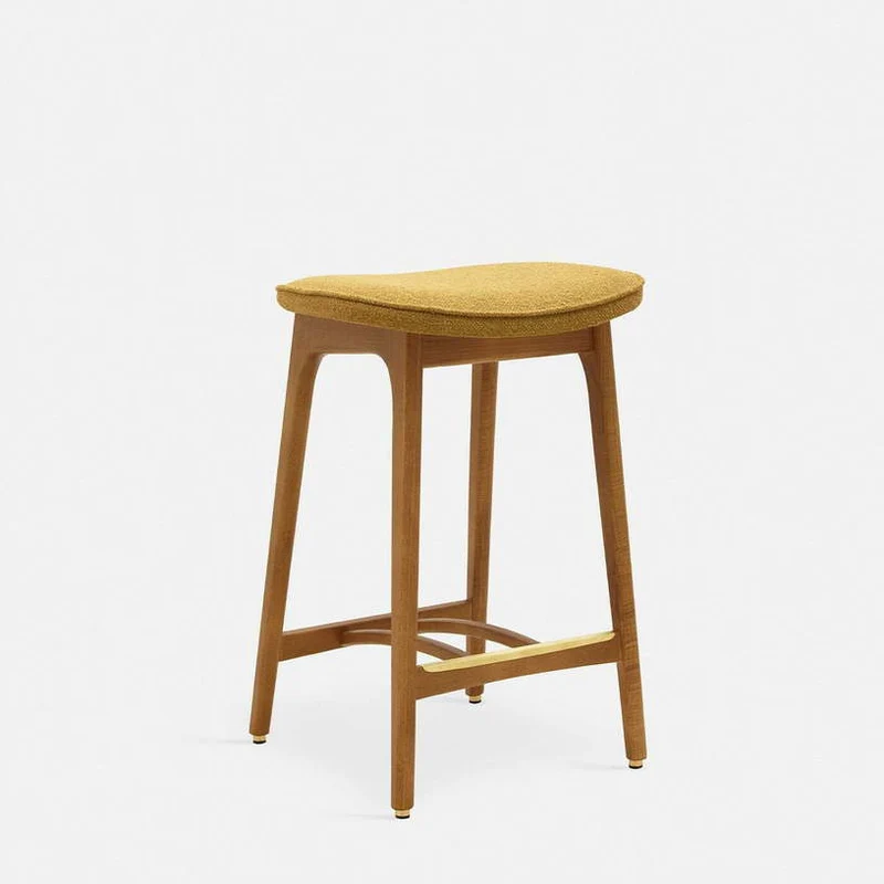 Tabouret de bar en tissu bouclé crème et frêne foncé 65 cm Série 200-190 - 366 Concept
