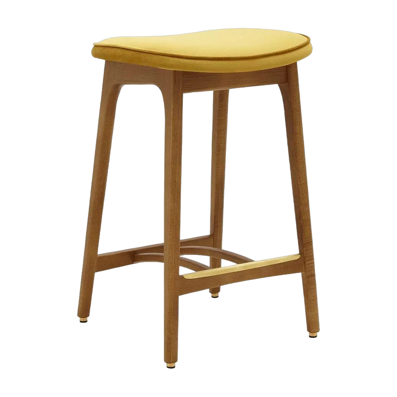 Tabouret de bar en velours brillant moutarde et frêne foncé 65 cm Série 200-190 - 366 Concept