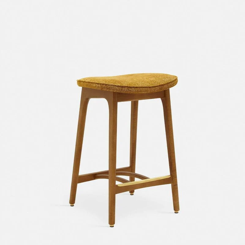 Tabouret de bar en tissu marbre blanc et frêne foncé 65 cm Série 200-190 - 366 Concept