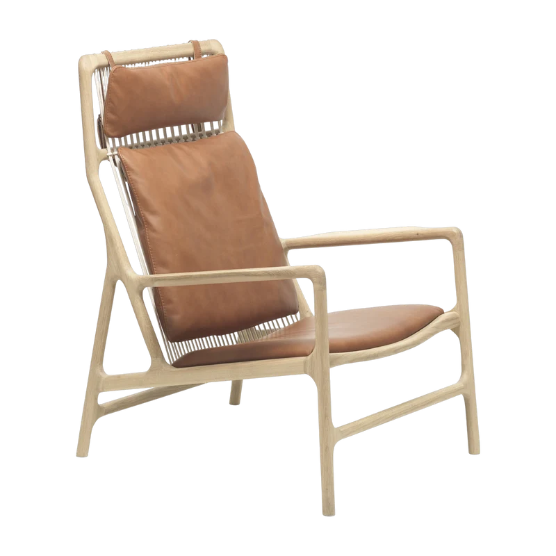 Fauteuil lounge en chêne et cuir whisky Dedo - Gazzda