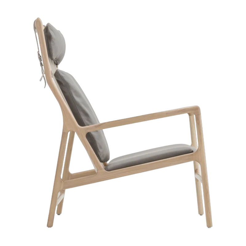 Fauteuil lounge en chêne et cuir gris Dedo - Gazzda