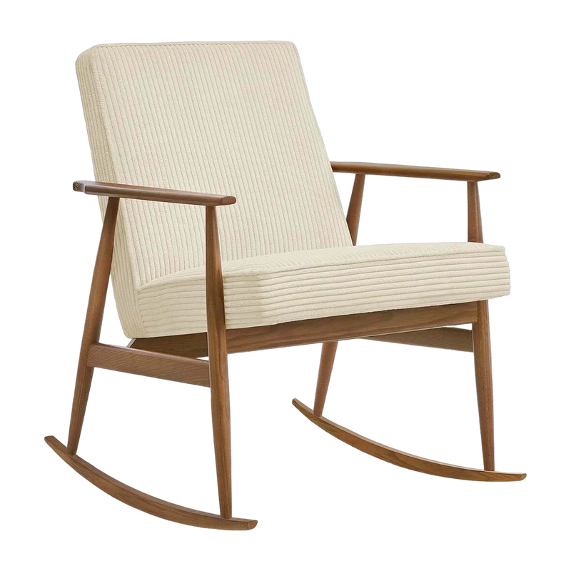 Fauteuil à bascule en tissu cord crème et frêne foncé 76 x 62 cm Fox - 366 Concept
