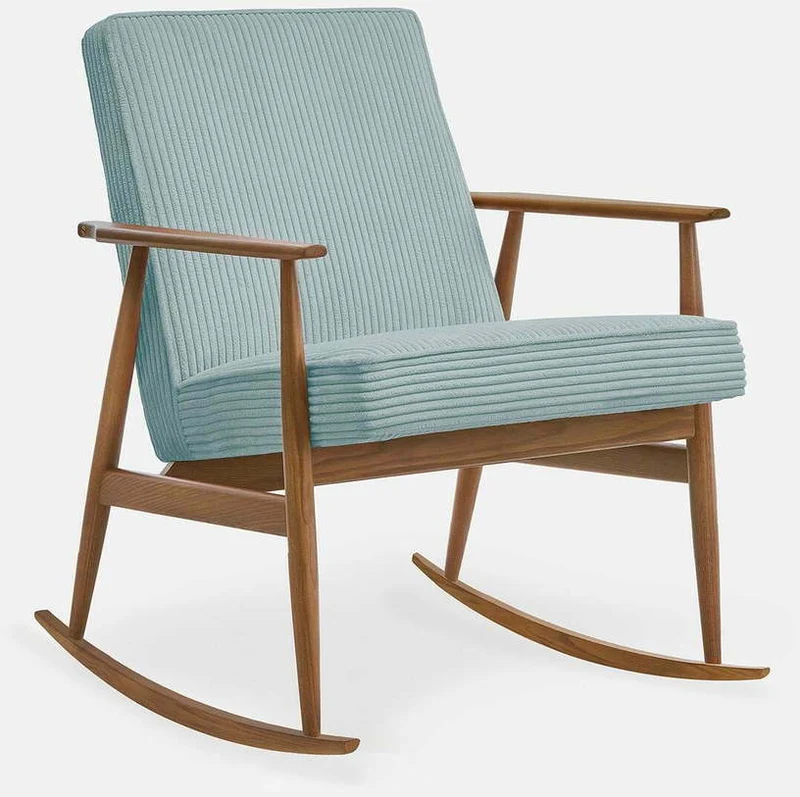 Fauteuil à bascule en tissu cord crème et frêne foncé 76 x 62 cm Fox - 366 Concept