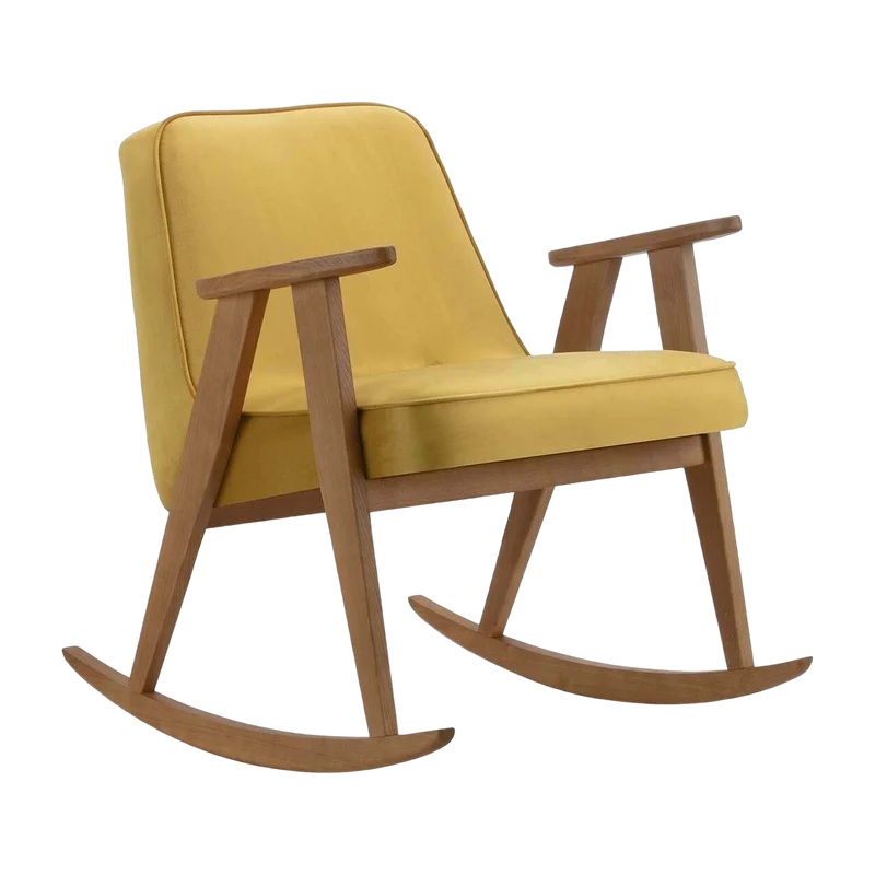 Chaise à bascule en velours brillant moutarde et chêne foncé 70 x 64 cm Série 366 - 366 Concept