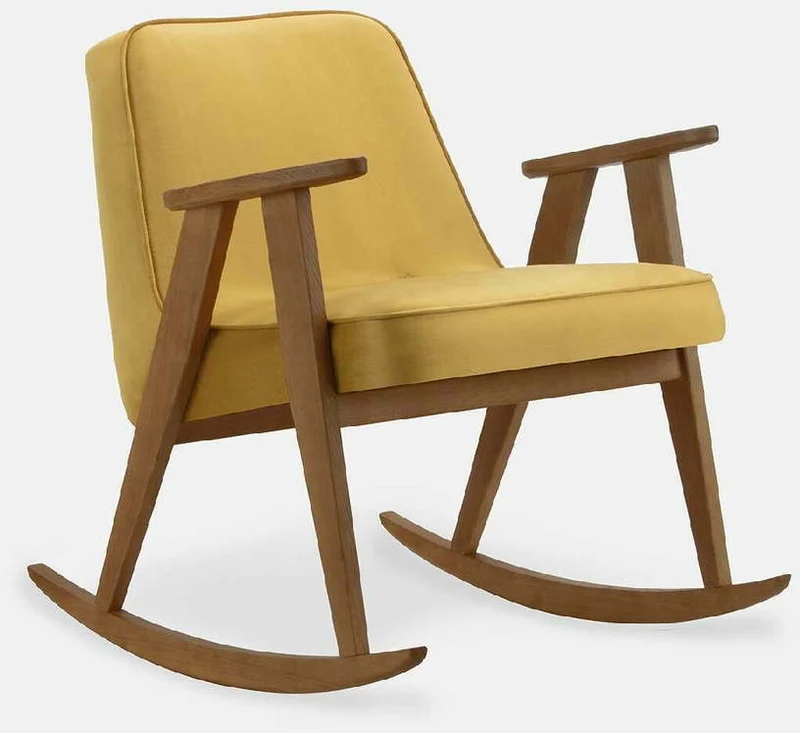 Chaise à bascule en velours brillant moutarde et chêne foncé 70 x 64 cm Série 366 - 366 Concept