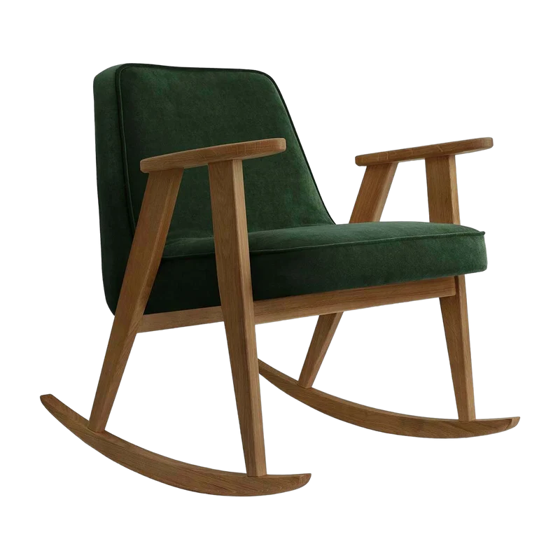 Chaise à bascule en velours vert bouteille et chêne foncé 70 x 64 cm Série 366 - 366 Concept