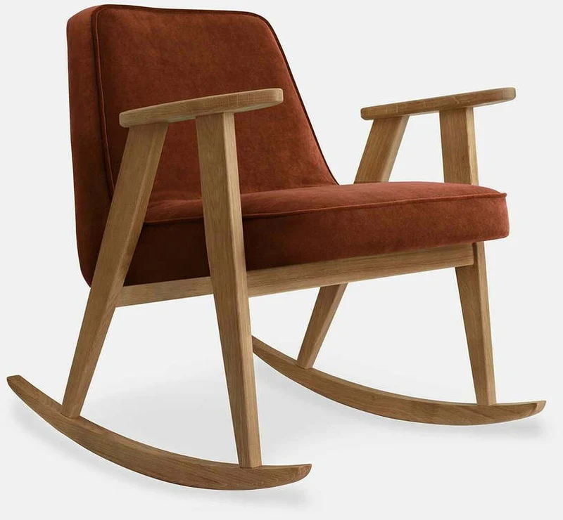 Chaise à bascule en velours vert bouteille et chêne foncé 70 x 64 cm Série 366 - 366 Concept