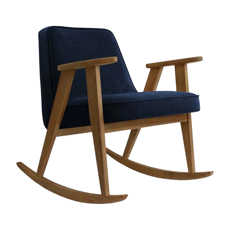 Chaise à bascule en velours indigo et chêne foncé 70 x 64 cm Série 366 - 366 Concept