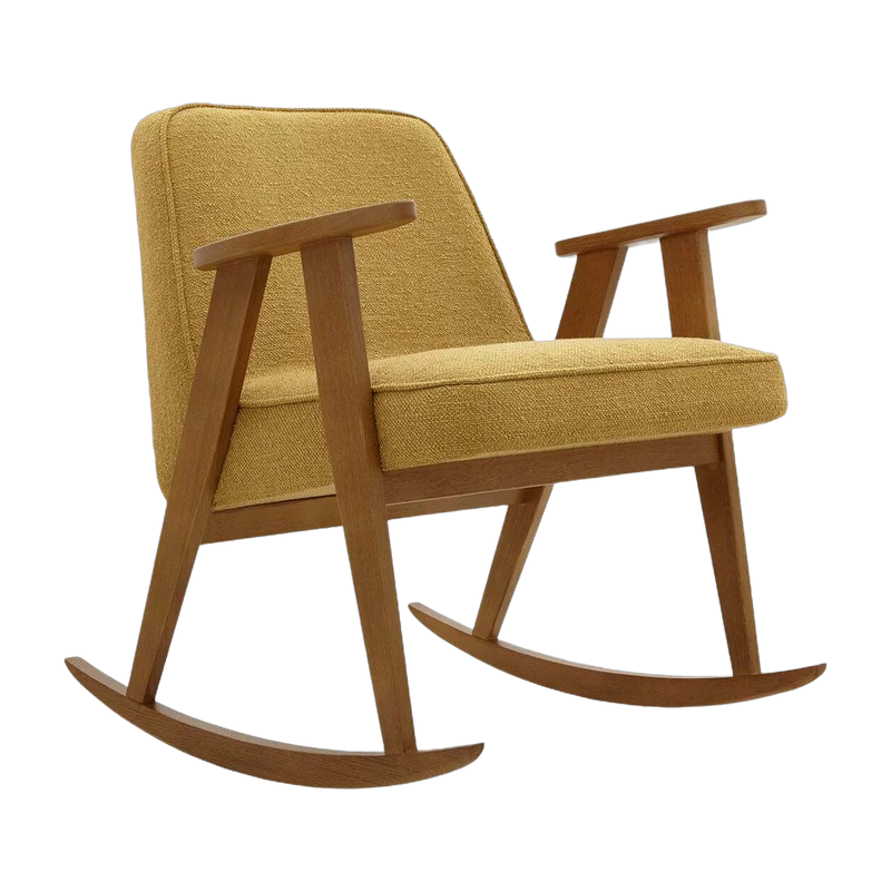Chaise à bascule en tissu bouclé moutarde et chêne foncé 70 x 64 cm Série 366 - 366 Concept