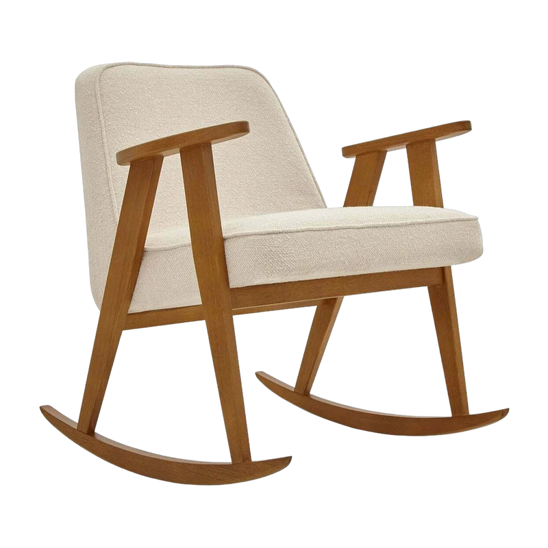 Chaise à bascule en tissu bouclé crème et chêne foncé 70 x 64 cm Série 366 - 366 Concept