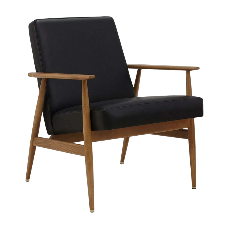 Fauteuil avec accoudoirs en cuir naturel noir et frêne foncé 70 x 62 cm Fox - 366 Concept