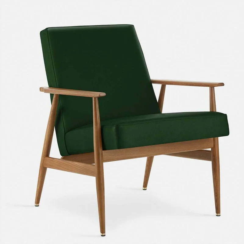 Fauteuil avec accoudoirs en cuir naturel noir et frêne foncé 70 x 62 cm Fox - 366 Concept