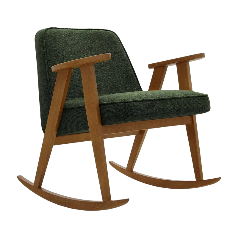 Chaise à bascule en tissu bouclé vert bouteille et chêne foncé 70 x 64 cm Série 366 - 366 Concept