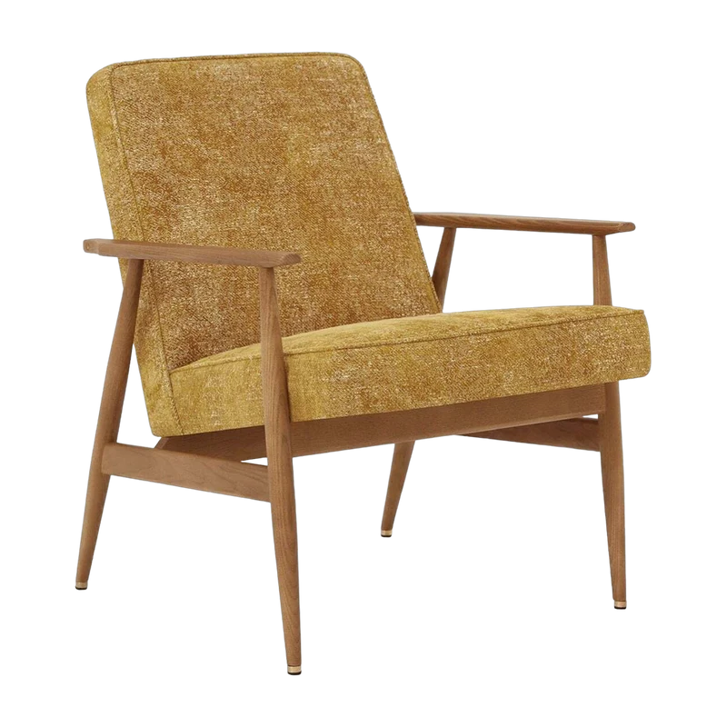 Fauteuil avec accoudoirs en tissu marbre moutarde et frêne foncé 70 x 62 cm Fox - 366 Concept