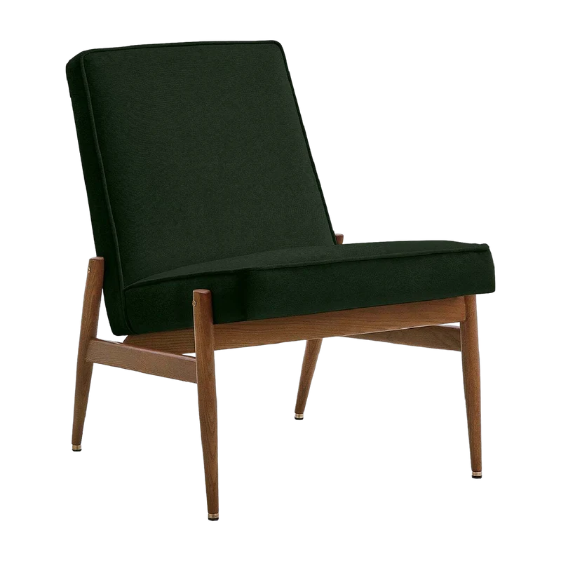 Fauteuil en velours vert bouteille et frêne foncé 70 x 60 cm Fox - 366 Concept