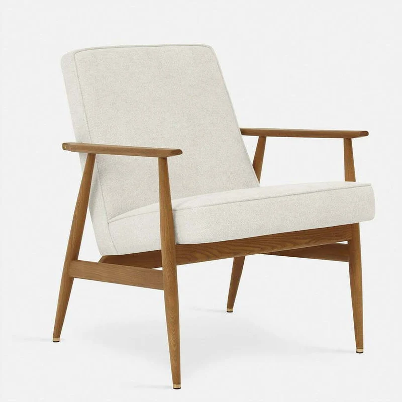 Fauteuil avec accoudoirs en tissu marbre blanc et frêne foncé 70 x 62 cm Fox - 366 Concept