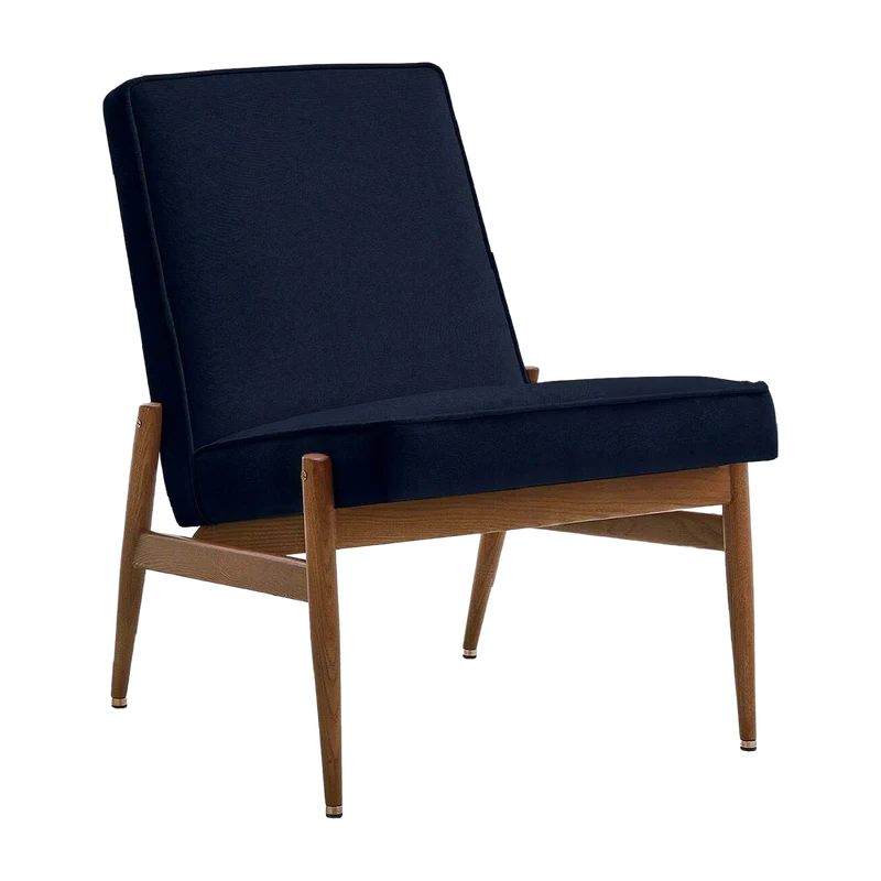 Fauteuil en velours indigo et frêne foncé 70 x 60 cm Fox - 366 Concept