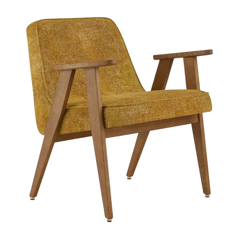 Fauteuil en tissu marbre moutarde et chêne foncé 66 x 64 cm Série 366 - 366 Concept