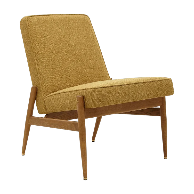 Fauteuil en tissu bouclé moutarde et frêne foncé 70 x 60 cm Fox - 366 Concept