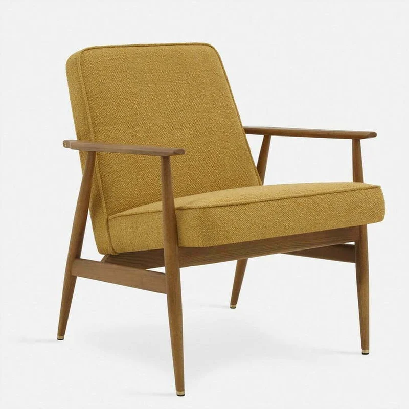 Fauteuil en tissu bouclé moutarde et frêne foncé 70 x 60 cm Fox - 366 Concept