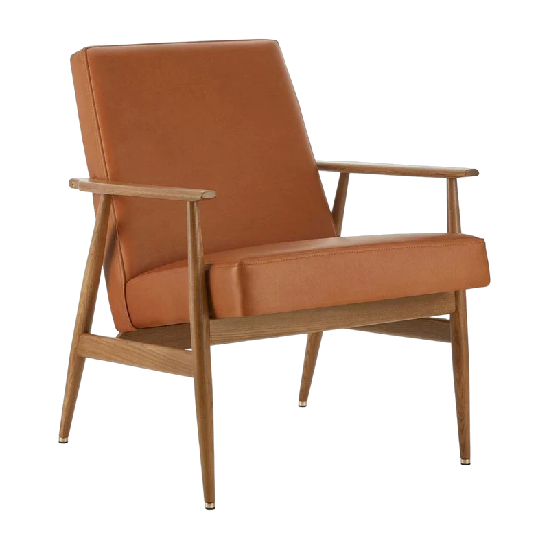 Fauteuil avec accoudoirs en cuir naturel cognac et frêne foncé 70 x 62 cm Fox - 366 Concept