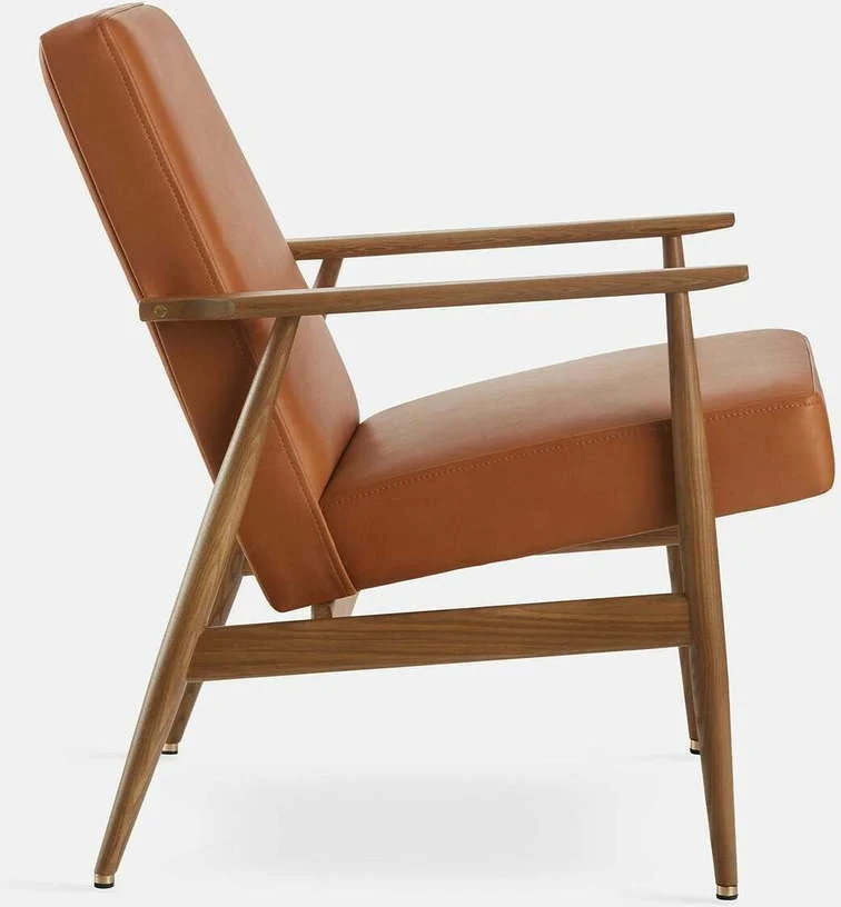 Fauteuil avec accoudoirs en cuir naturel cognac et frêne foncé 70 x 62 cm Fox - 366 Concept
