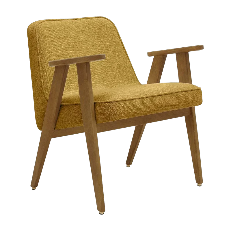 Fauteuil en tissu bouclé moutarde et chêne foncé 66 x 64 cm Série 366 - 366 Concept