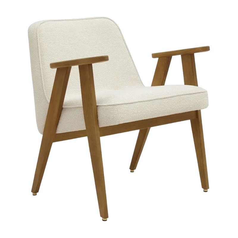 Fauteuil en tissu bouclé crème et chêne foncé 66 x 64 cm Série 366 - 366 Concept