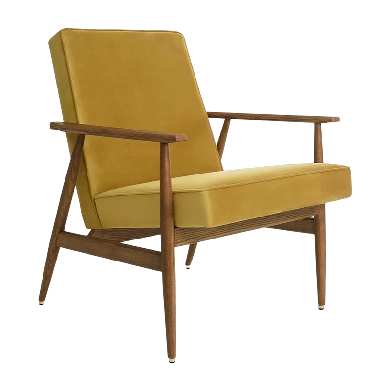 Fauteuil avec accoudoirs en velours brillant moutarde et frêne foncé 70 x 62 cm Fox - 366 Concept