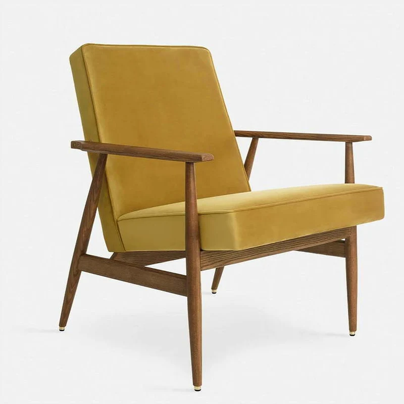 Fauteuil avec accoudoirs en velours brillant moutarde et frêne foncé 70 x 62 cm Fox - 366 Concept