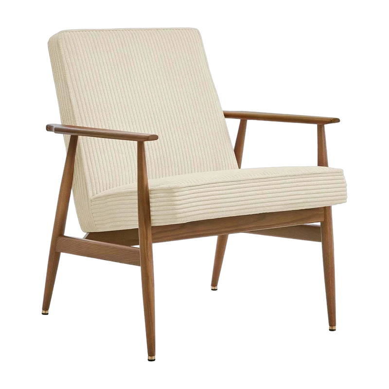 Fauteuil avec accoudoirs en tissu coco crème et frêne foncé 70 x 62 cm Fox - 366 Concept