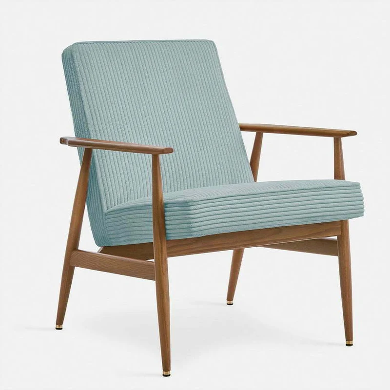 Fauteuil avec accoudoirs en tissu coco crème et frêne foncé 70 x 62 cm Fox - 366 Concept