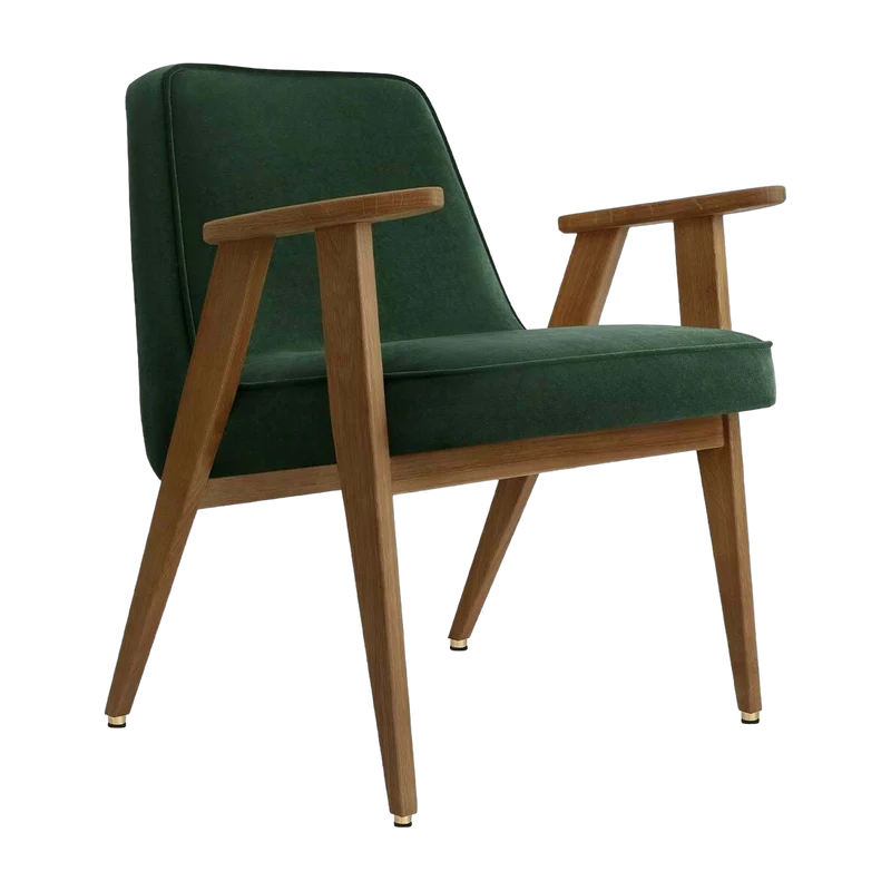 Fauteuil en velours vert bouteille et chêne foncé 66 x 64 cm Série 366 - 366 Concept