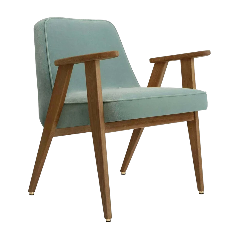 Fauteuil en velours vert menthe et chêne foncé 66 x 64 cm Série 366 - 366 Concept