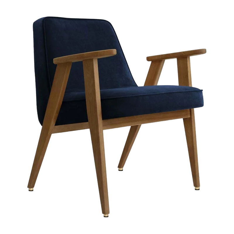 Fauteuil en velours indigo et chêne foncé 66 x 64 cm Série 366 - 366 Concept