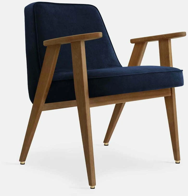 Fauteuil en velours indigo et chêne foncé 66 x 64 cm Série 366 - 366 Concept