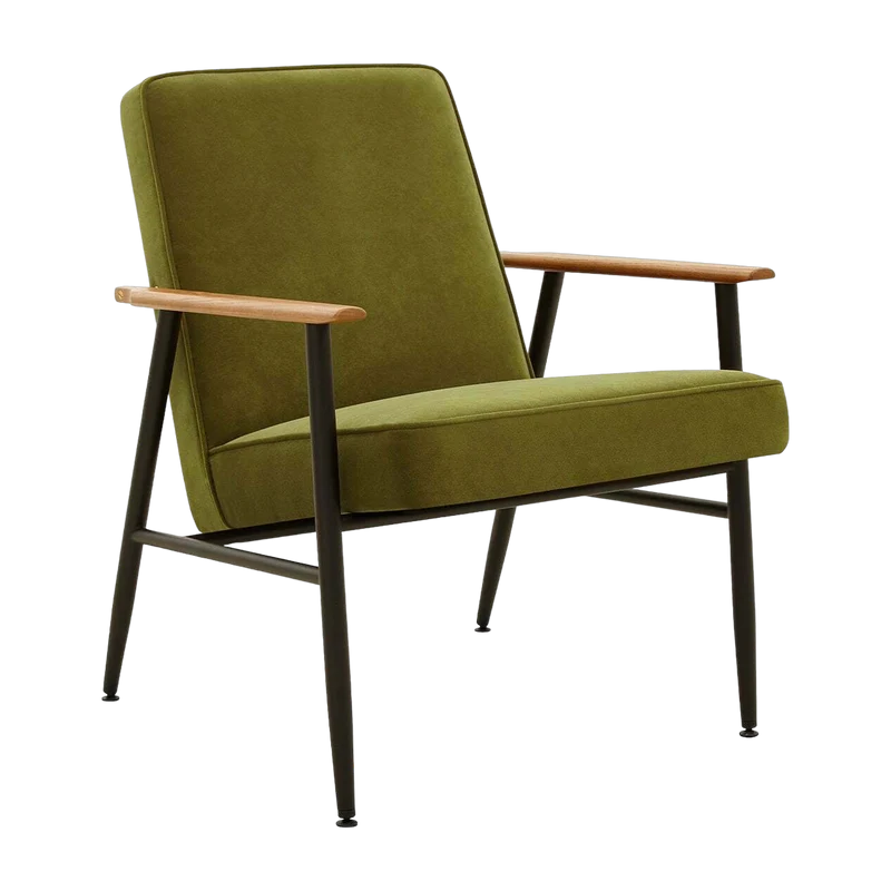 Fauteuil avec accoudoirs en velours vert olive et métal 70 x 62 cm Fox - 366 Concept