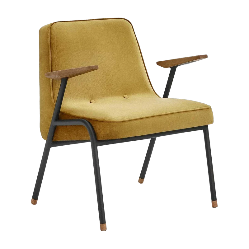 Fauteuil en velours brillant moutarde et métal 66 x 64 cm - 366 Concept