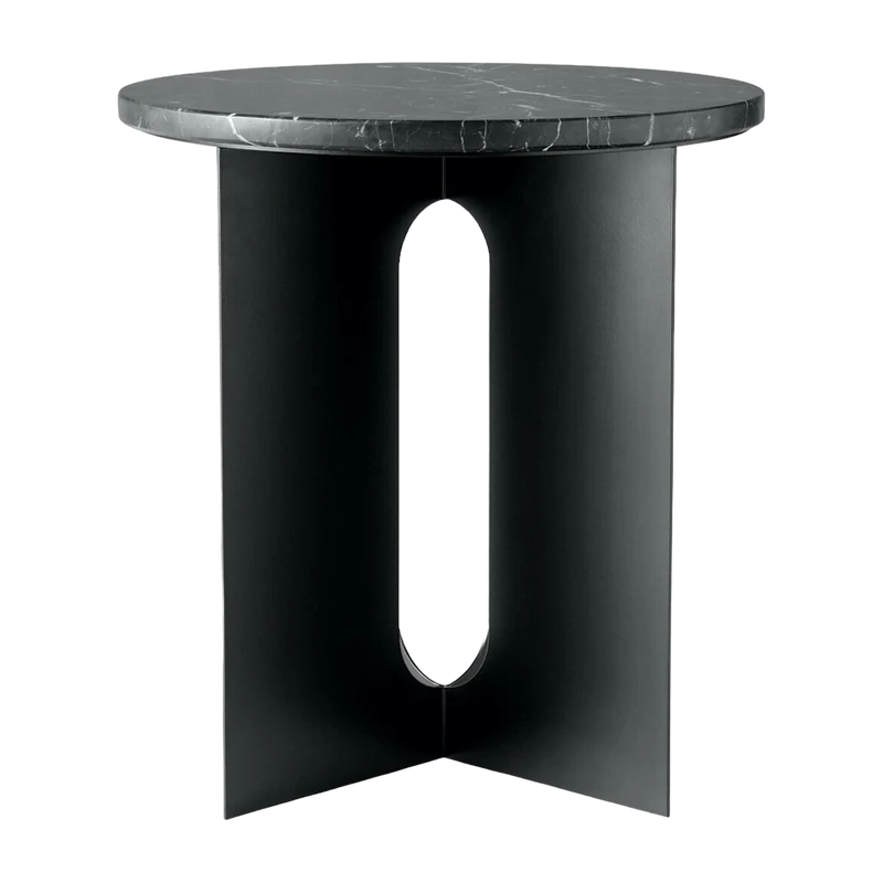 Table d'appoint en marbre noir et piètement en acier noir 42 cm Androgyne - Audo