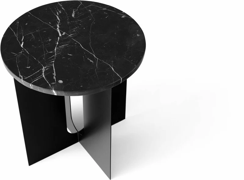 Table d'appoint en marbre noir et piètement en acier noir 42 cm Androgyne - Audo