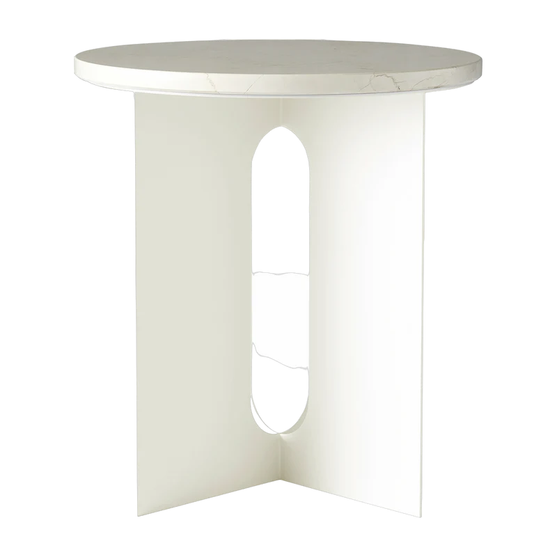 Table d'appoint en marbre sable et piètement en acier blanc 42 cm Androgyne - Audo